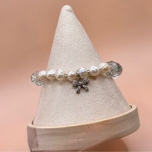 Freshwater Pearl Czech Crystal Stretch Bracelet Rhinestone Bow Bridal